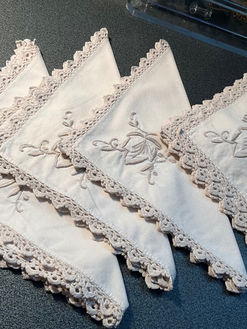 Set 8 Vintage Venetian Lace Hand Embroidered Dinner Napkins